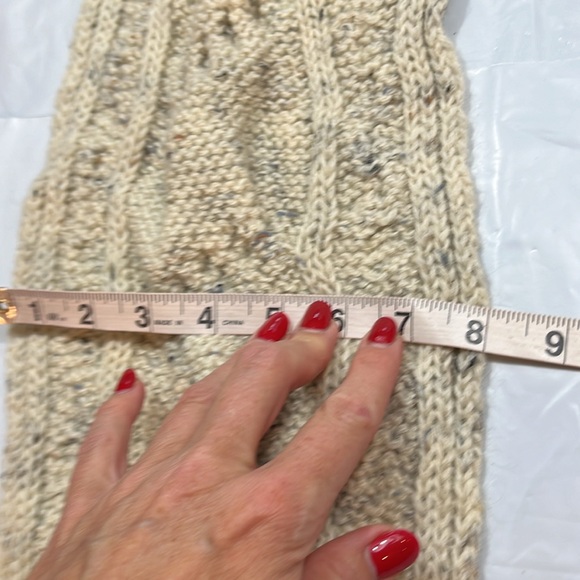 AranCrafts Ireland SCARF BEIGE CABLE KNIT WOOL Speckled Chunky FRINGE 60”long OS - Picture 7 of 9